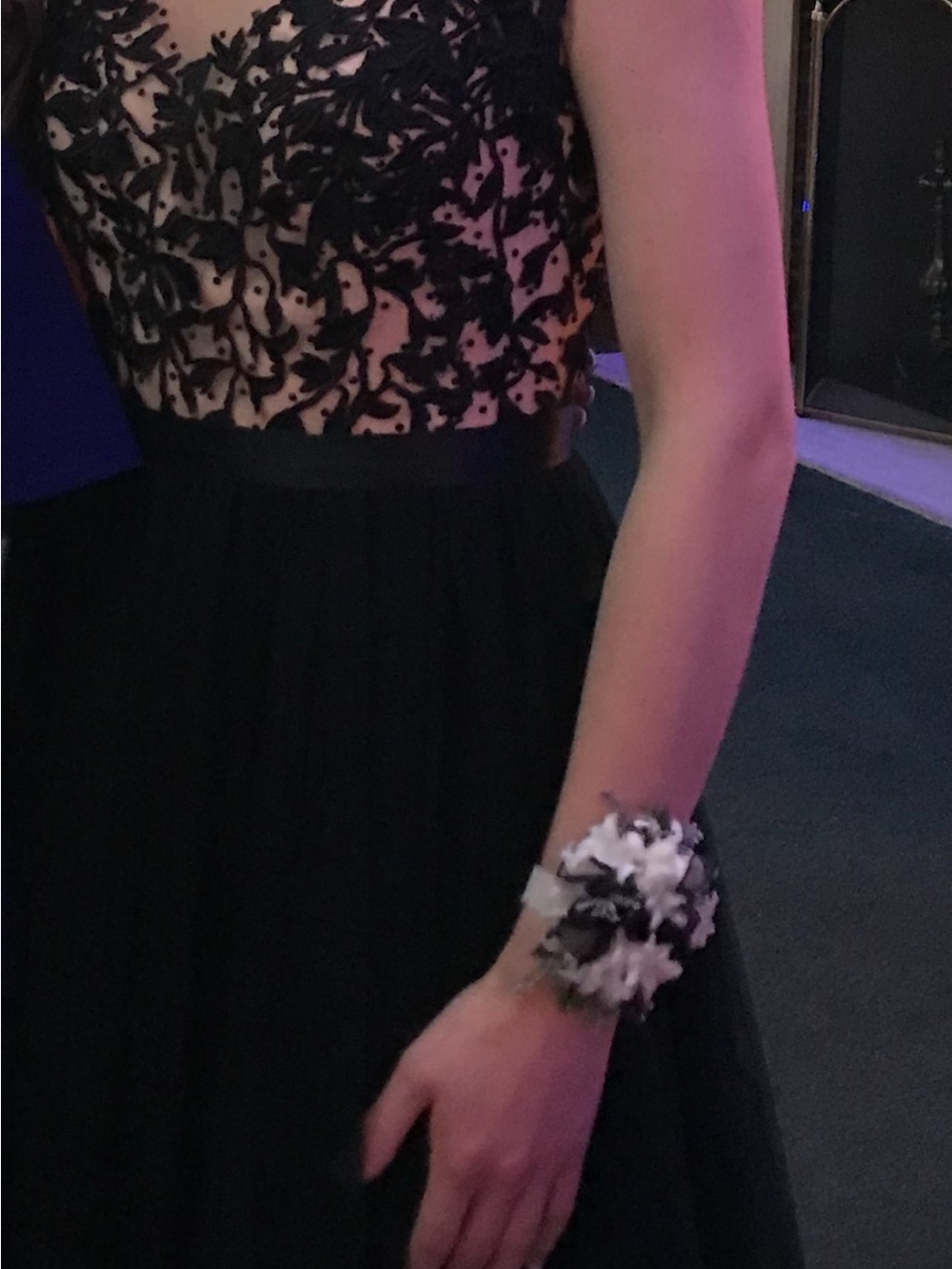 Sherri Hill Black and White Floral Wrist Corsage